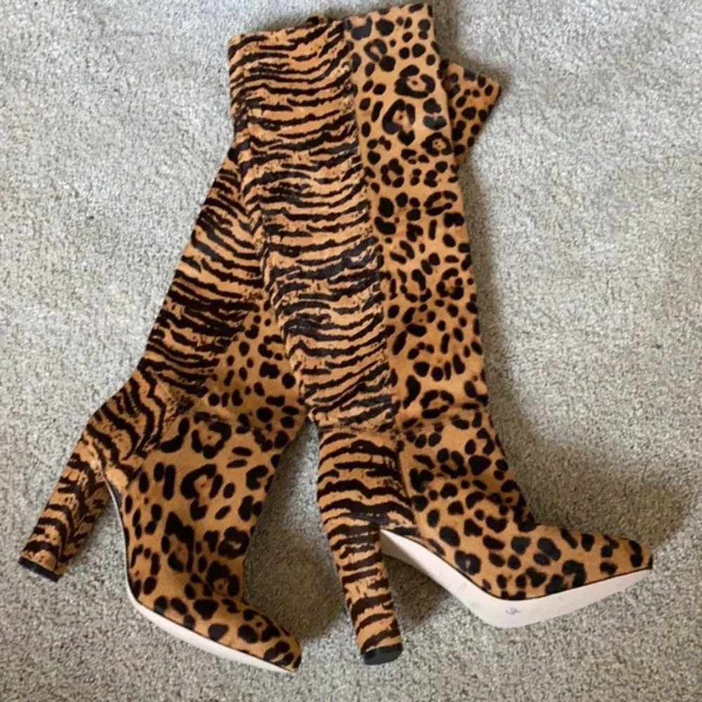 ANTONIO MELANI LEOPARD PRINT WOMEN'S KNEE BOOTS - Picture 3 of 4